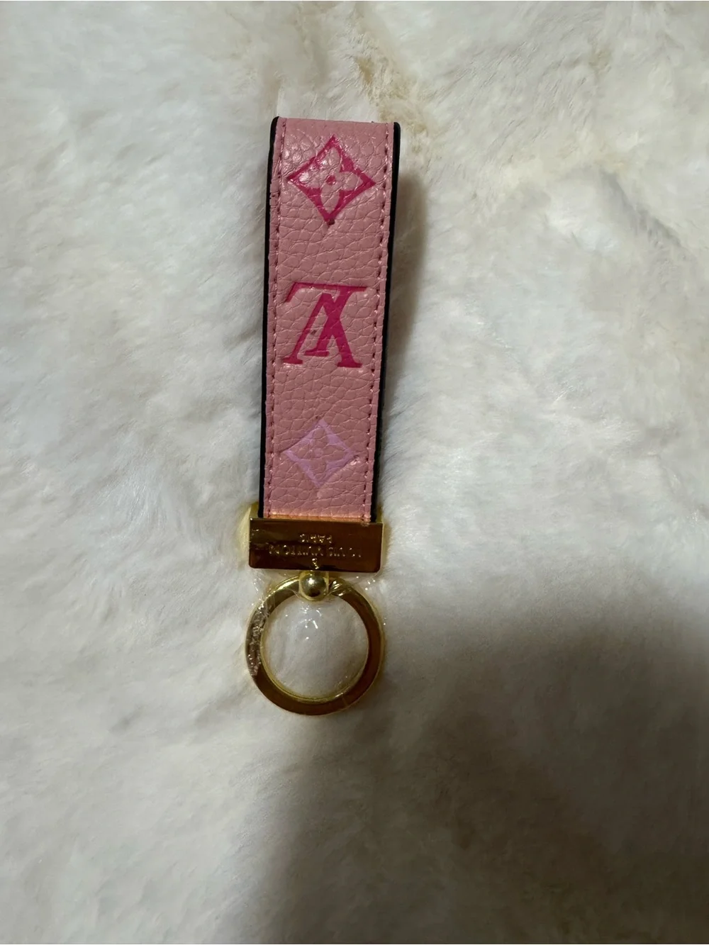 Pink Monogram Keyring Strap with Gold Hardware